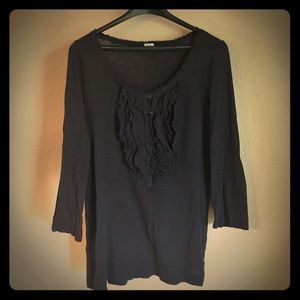 J. Crew Tissue Ruffle Front Shirt Navy Blu…